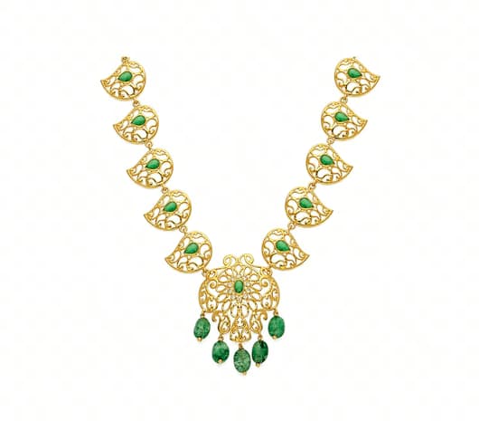 Emerald Crescent Charm 22 kt Gold Necklace
