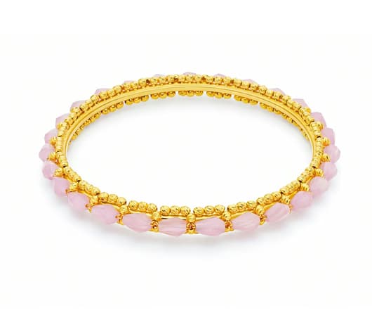 Blush Petal Beaded 22 KT Gold Bangle