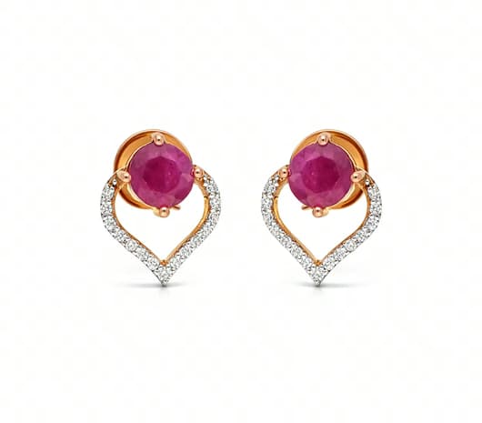 Ruby Heart Glow 18 KT Precious Stone Earrings