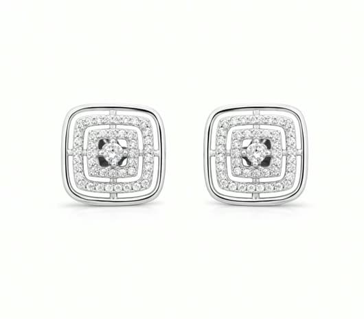 Modern Square Spark Silver Earrings