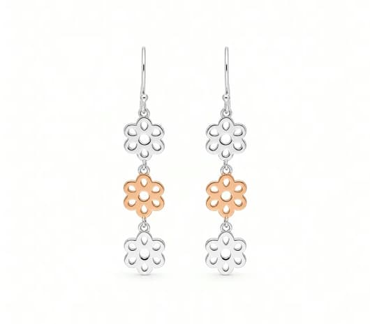 Two-Tone Daisy Dangle Silver Earrings