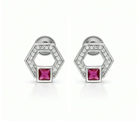 Modern Hexagon Spark Silver Earrings