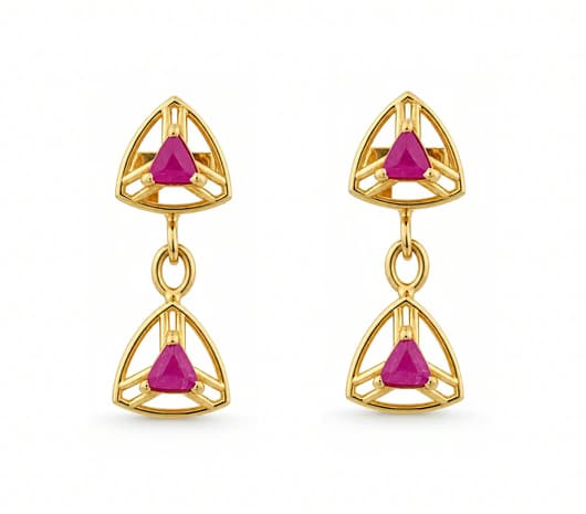 Ruby Twin Trinity 22 KT Precious Stone Earrings