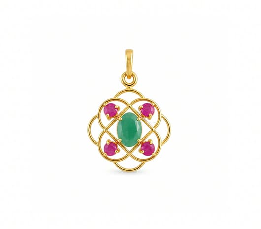 Emerald Ruby Harmony 22 KT Precious Stone Pendant