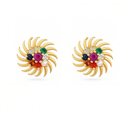 Eternal Navaratna Bloom 22 KT Gold Earrings