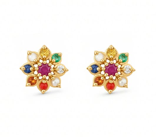 Navaratna Blossom 22 KT Gold Earrings