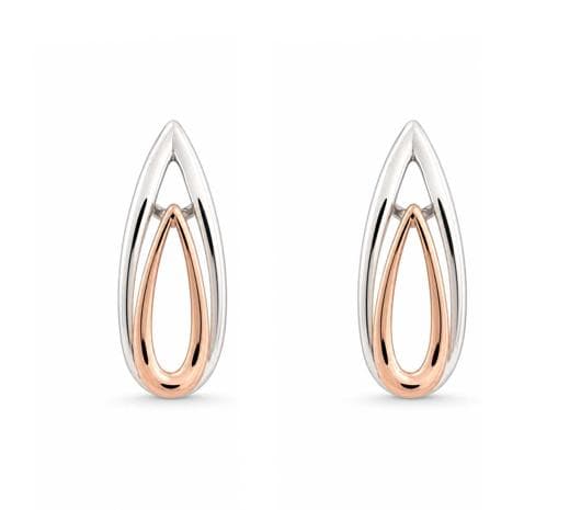 Dual-Tone Sleek Motif Platinum Earrings