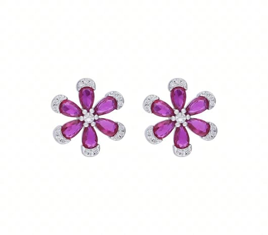 Pink Petal Charm Silver Earrings