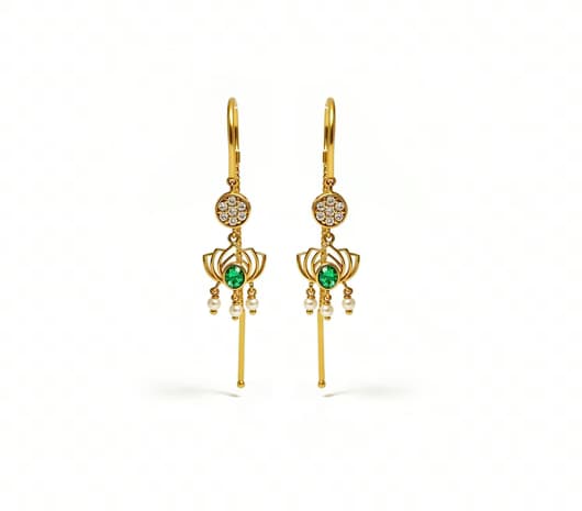 Green Lotus Blossom Hoops Gold Earrings