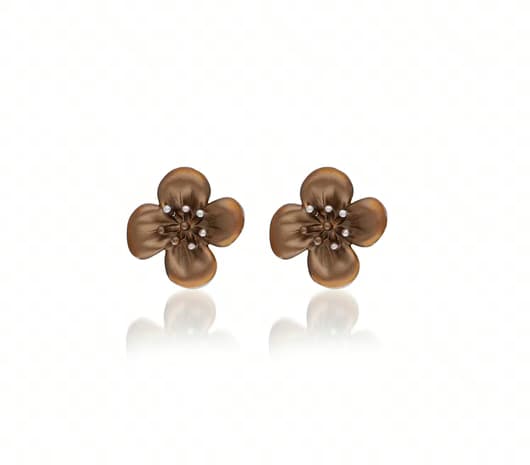 Bronze Flower Stud Earrings with Silver Accents