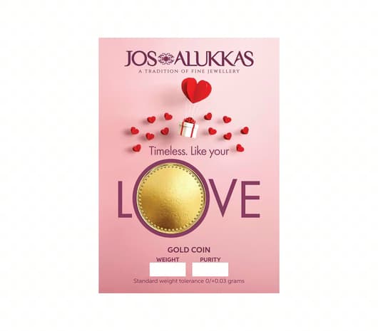 22KT Jos Alukkas Love Gold Coin | Pure Gold Gift Coin for Weddings & Special Occasions
